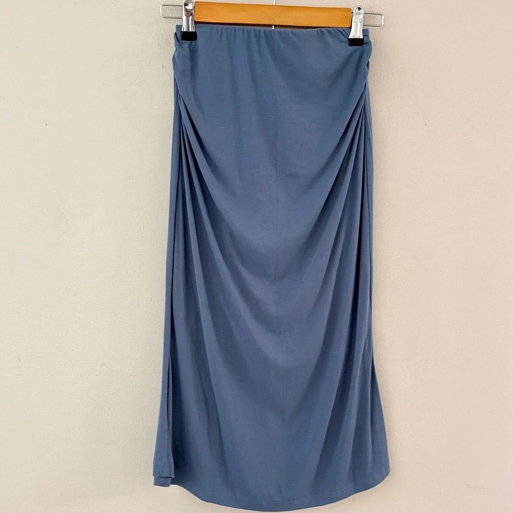 OGL Women XS Move Blue Ruched Waist Midi Skirt Elastic Waist Lined